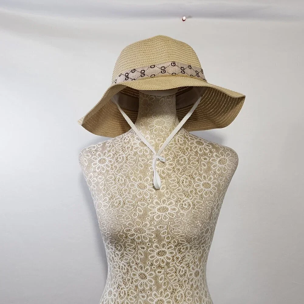 GO Women's Straw Floppy Foldable Wide Brim Bow Embellished Hat Summer Beach Walk